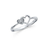 14K White Gold Open and Pavé Heart Ring on White Background