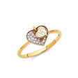 14K Two-Tone Gold Pink Pavé Double-Heart 15 Años Ring on White Background