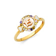 14K Two-Tone Gold Multicolor Halo Heart-Accent 15 Años Ring on White Background