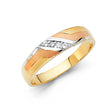 14K Tricolor Gold Graduated Swirl Men's Wedding Band on White Background