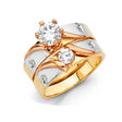 14K Tricolor Gold Starburst Wedding Trio Set on White Background
