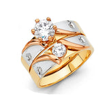 14K Tricolor Gold Starburst Wedding Trio Set on White Background