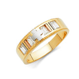 14K Tricolor Gold CZ Bar Set Wedding Trio Set — Men's Wedding Band on White Background