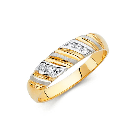 14K Two-Tone Gold Ribbed Twin-Panel Men's Wedding Band on White Background