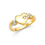 14K Two-Tone Gold Star-Set Puffed Heart Ring on White Background