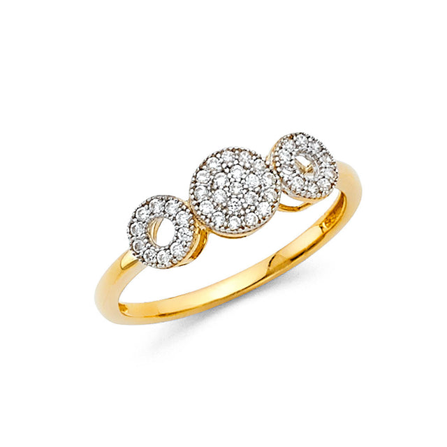 14K Two-Tone Gold Graduated Three-Circle Ring on White Background