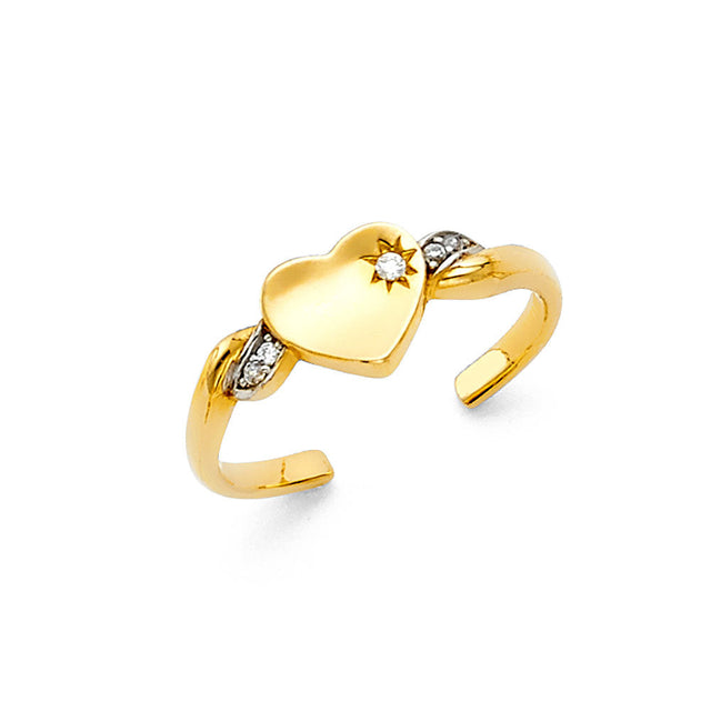 14K Two-Tone Gold Star-Set Puffed Heart Toe Ring on White Background