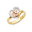14K Tricolor Gold Heart 15 Años Ring on White Background