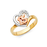 14K Tricolor Gold Heart 15 Años Ring on White Background