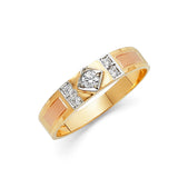 14K Tri-Color Gold Diamond-Shaped Solitaire Men's Wedding Band