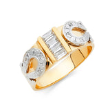 14K Two-Tone Gold CZ Baguette Wedding Trio Set — Men's Wedding Band on White Background