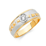 14K Two-Tone Gold Wide Satin Accent Men's Wedding Band