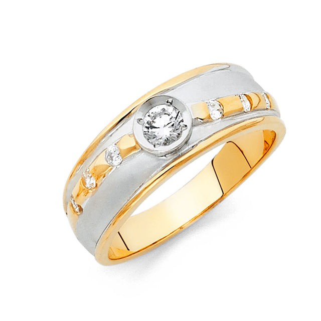 14K Two-Tone Gold Wide Satin Accent Men's Wedding Band