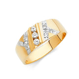 14K Yellow Gold CZ Channel Wedding Trio Set — Men's Wedding Band on White Background