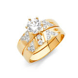 14K Yellow Gold CZ Channel Wedding Trio Set — Engagement Ring on White Background