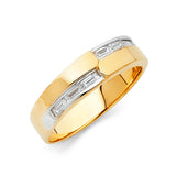 14K Yellow Gold CZ Bar Set Wedding Trio Set — Men's Wedding Band on White Background