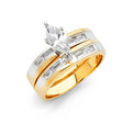 14K Yellow Gold CZ Bar Set Wedding Trio Set — Engagement Ring on White Background