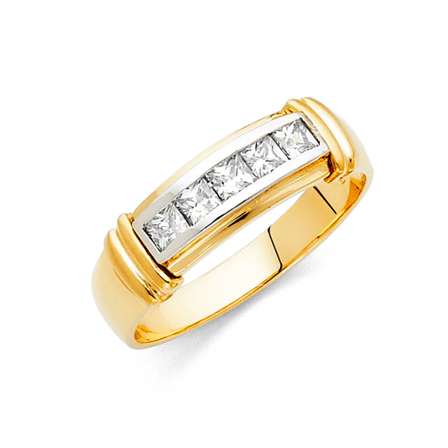 14K Two-Tone Gold Rectangular Baguette Channel Men's Wedding Band