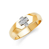 14K Yellow Gold Diamond-Cut Pavé Cross Men's Wedding Band