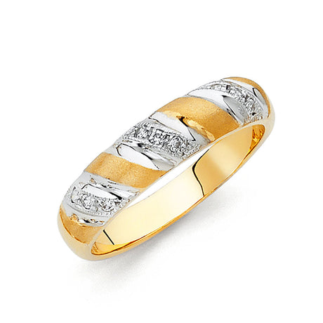 14K Two-Tone Gold Domed Diagonal Stripe Men's Wedding Band