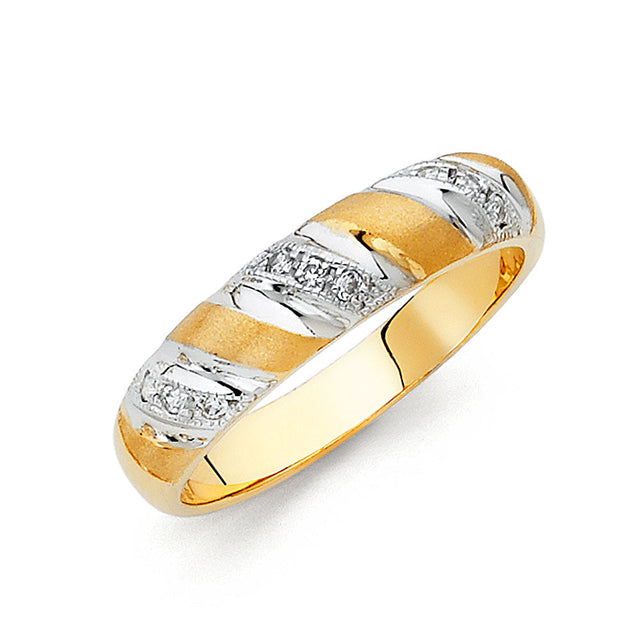 14K Two-Tone Gold Domed Diagonal Stripe Men's Wedding Band