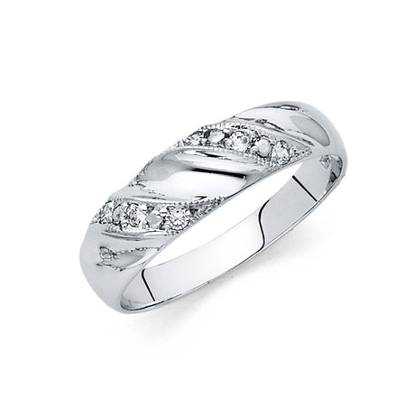 14K White Gold Milgrain Diagonal Men's Wedding Band