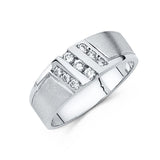 14K White Gold Satin Plaque Double Diagonal Men's Wedding Band