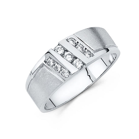 14K White Gold Satin Plaque Double Diagonal Men's Wedding Band