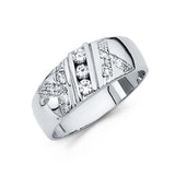 14K White Gold Vertical Triple-Stone Chevron Men's Wedding Band