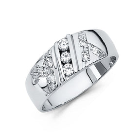 14K White Gold Vertical Triple-Stone Chevron Men's Wedding Band