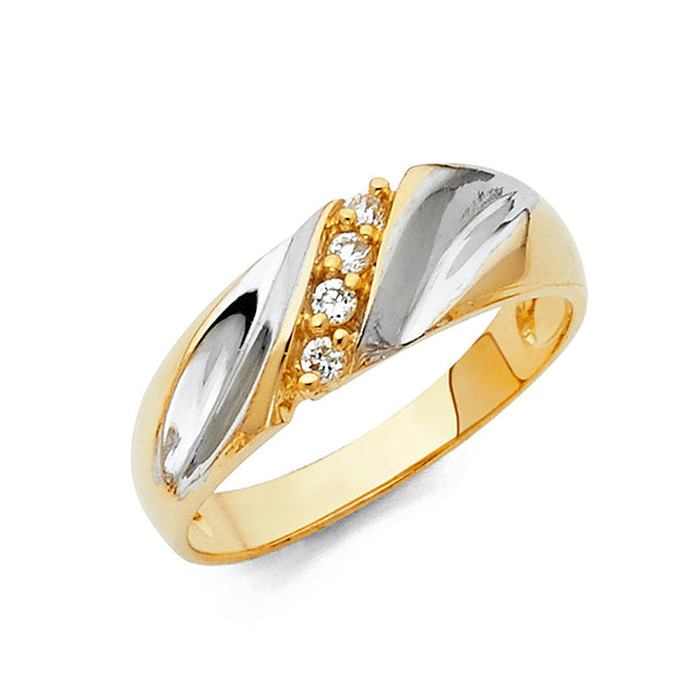 14K Two-Tone Gold Diagonal Four-Stone Men's Wedding Band
