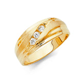 14K Yellow Gold Satin Diagonal Three-Stone Men's Wedding Band