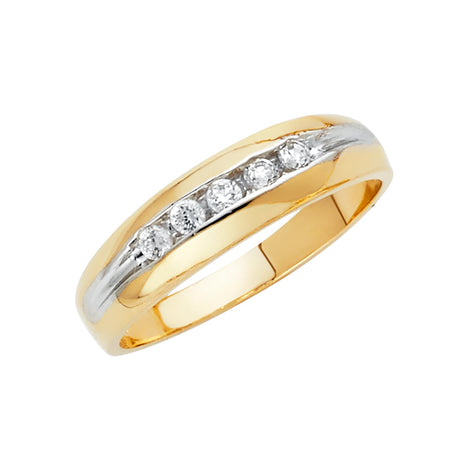 14K Two-Tone Gold Comfort-Fit Diagonal CZ Men's Wedding Band
