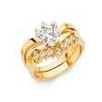 14K Yellow Gold Round Marquise Accent Bridal Engagement Ring Set