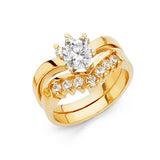 14K Yellow Gold Round Marquise Accent Bridal Engagement Ring Set