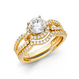 14K Yellow Gold Round Halo Split-Shank Bridal Engagement Ring Set
