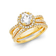 14K Yellow Gold Round Halo Double-Row Bridal Engagement Ring Set