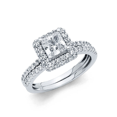 14K White Gold Floral Halo Ring