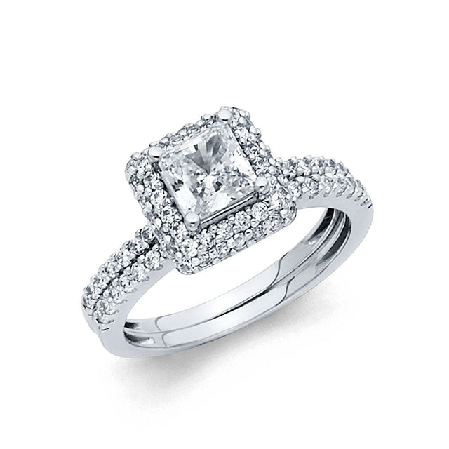 14K White Gold Floral Halo Ring