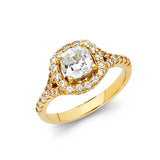 14K Yellow Gold Cushion-Cut Split-Shank Halo Engagement Ring