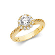 14K Yellow Gold Round Floral Halo Engagement Ring