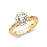 14K Yellow Gold Round Floral Halo Engagement Ring