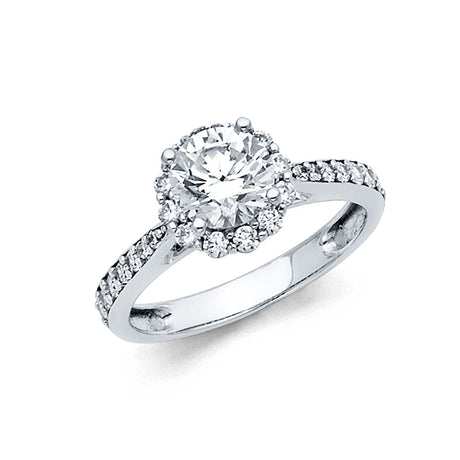 14K Gold Round Split-Shank Halo Engagement Ring