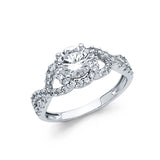 14K Gold Round Twist Halo Engagement Ring