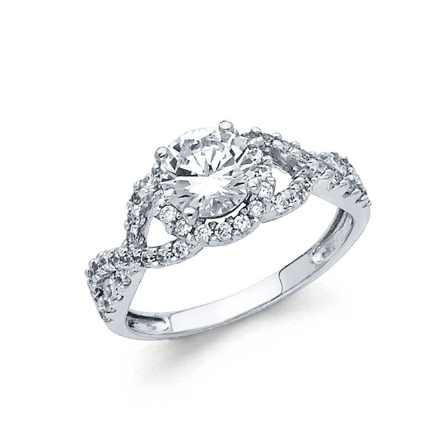 14K Gold Round Twist Halo Engagement Ring