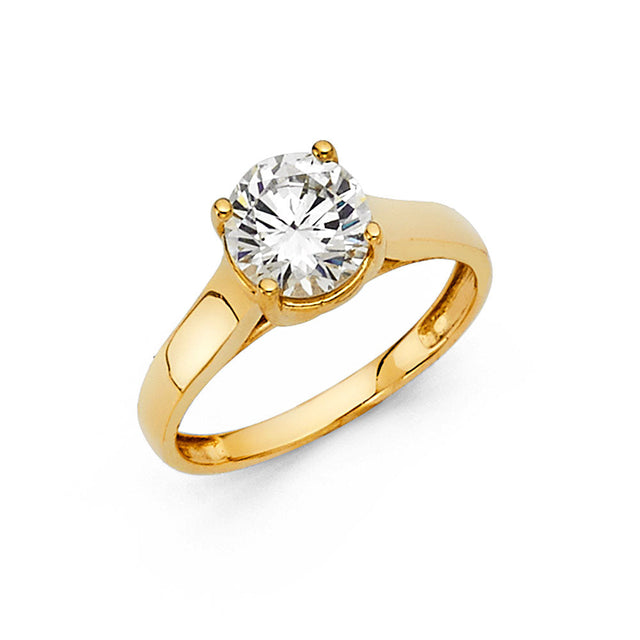 14K Gold Round Four-Prong Cathedral Solitaire Engagement Ring - Yellow Gold