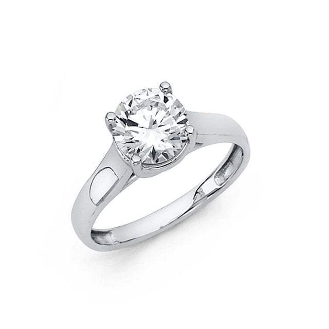 14K Gold Round Four-Prong Cathedral Solitaire Engagement Ring - White Gold