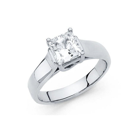 14K Gold Princess Cathedral Solitaire Engagement Ring - White Gold