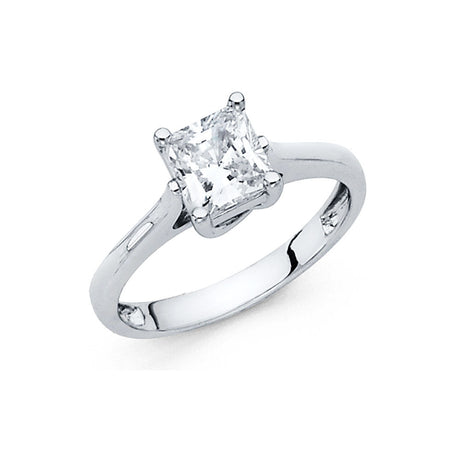 14K Gold Large Princess-Cut Solitaire Engagement Ring - White Gold