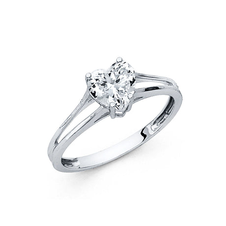14K Gold Heart Split-Shank Solitaire Engagement Ring - White Gold